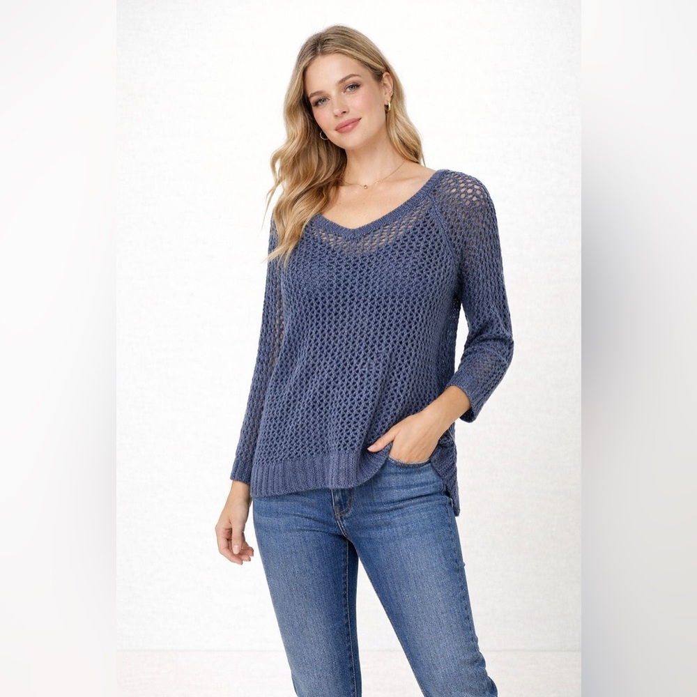 Abercrombie & Fitch Open Stitch Knit Hi Low Sweater Blue Size Large